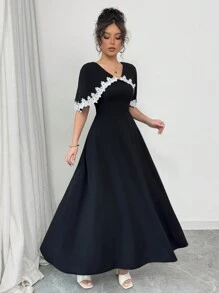 Rafferiza 女士优雅撞色荷叶边长裙，春夏