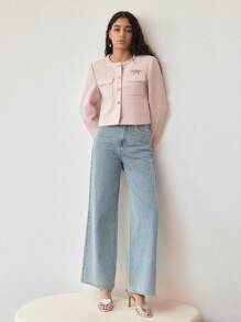 MOTF STUDIO RHINESTONE TRIM WIDE LEG JEANS - Blue - View 3