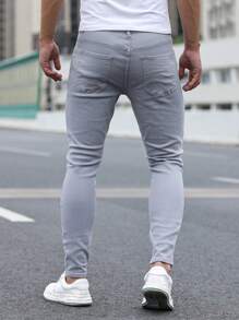 Manfinity Homme Men's Zipper Fly Slim Fit Denim Jeans - Light Grey - View 5