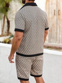 ResortEase 大码男士几何印花短袖衬衫和短裤套装