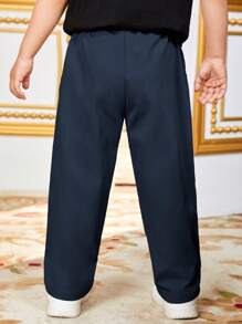 Pantalones informales tejidos de unicolor para niños preadolescentes - Azul Marino - Ver 2