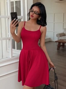 Chiquease Váy ngắn chữ A gợi cảm thanh lịch mới ôm sát cơ thể dành cho nữ, mùa xuân/hè - Đỏ - Xem 5