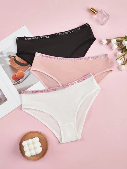 Teen Girl Plain Color Patchwork Casual Briefs ,3 Pcs