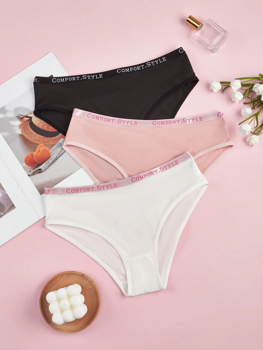 Teen Girl Plain Color Patchwork Casual Briefs ,3 Pcs
