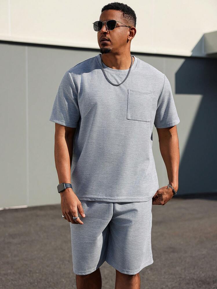 Manfinity Homme Conjunto de camiseta de manga corta y pantalones cortos de unicolor informal para hombres talla grande - Gris - Añade 6
