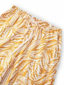 LUVLETTE 岛屿风格黄色柔软棉质基本款阔腿图案家居裤带口袋内衣裤可作为外套透气睡裤