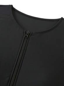 SHEIN Summer 1pc Women's Plain Zipper One Piece Swimsuit, Casual Beach Vacation - Black - View 5