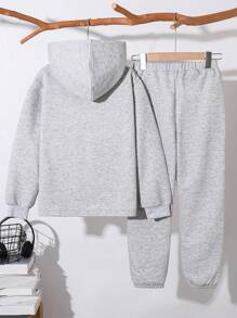 SHEIN 2pcs/Set Older Boys Casual Letter Print Hooded Sweatshirt And Pants Knit Tracksuit Set