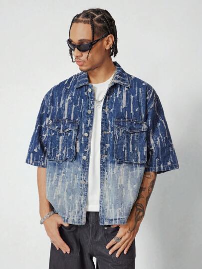 Grunge Punk Chemise en jean décontractée pour homme, mode simple pour un port quotidien