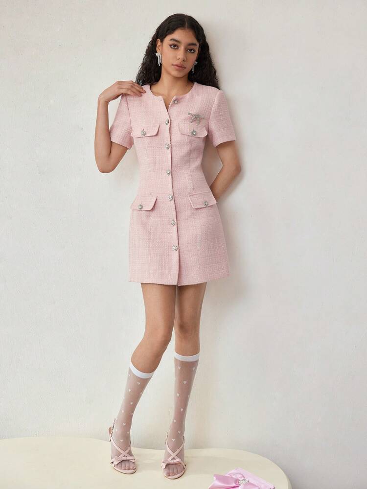 MOTF STUDIO TWEED BUTTON UP DRESS