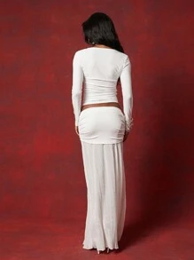 NYA SZN Top ajustado de manga larga con pliegues, apropiado para primavera, festivales de verano, boda, graduación, cena, baile de graduación, y para uso casual diario, diseño básico con stretch para mujeres
