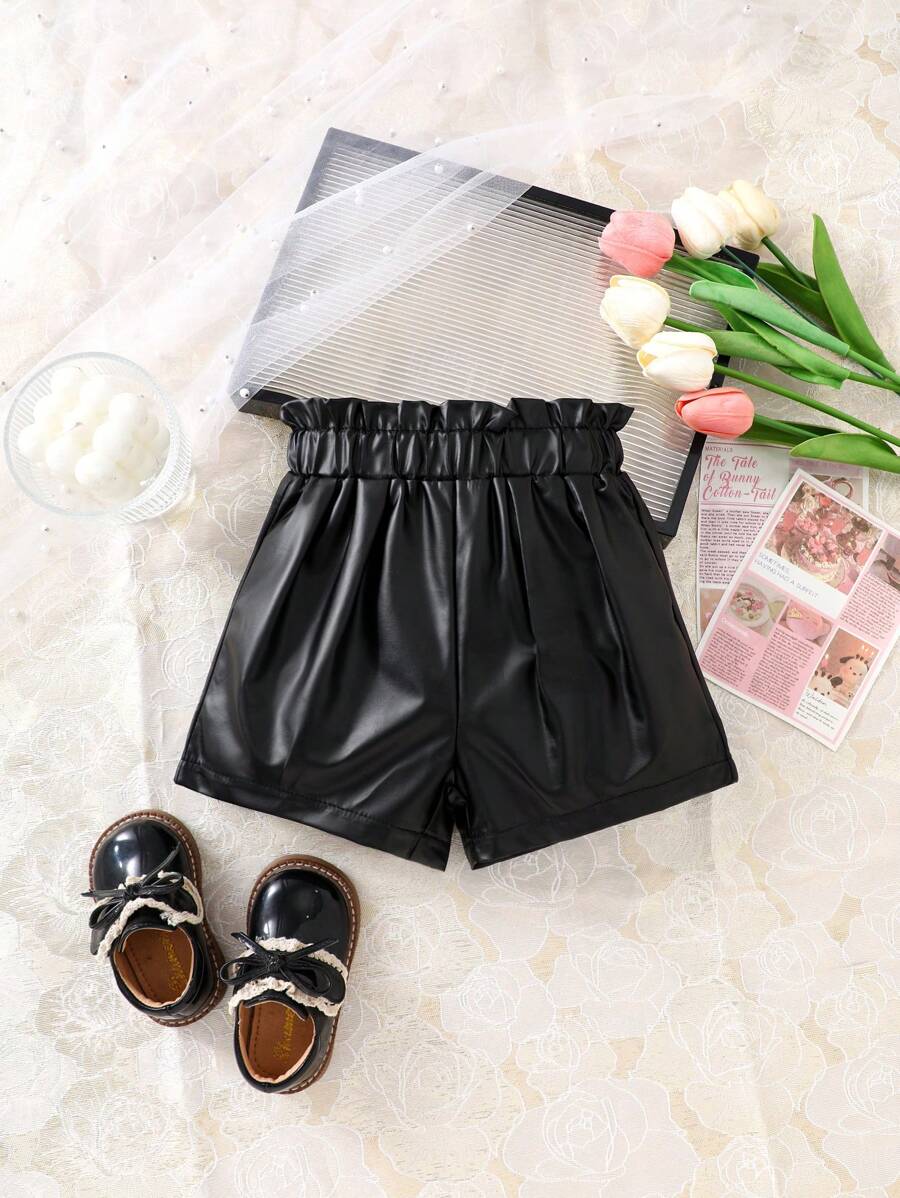 Baby Girl Spring&Summer Street Style ,Imitate Leather Shorts - Black - View 1