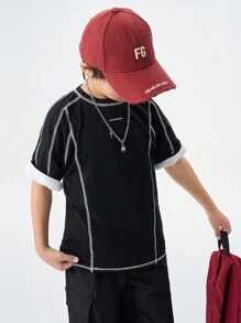 Coolane Kids Camiseta de punto de manga corta con cuello redondo y bordado gráfico, para adolescentes en primavera/verano