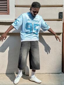 AXEPEAK Men Loose Mesh Fishnet V-Neck Short Sleeve T-Shirt With Letter & Numeric Print - Multicolor - View 3