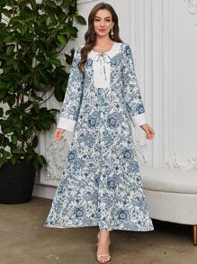 Al Najma 女士休闲宽松连衣裙，优雅，适合日常穿着和度假 - 藍色 - 查看 6