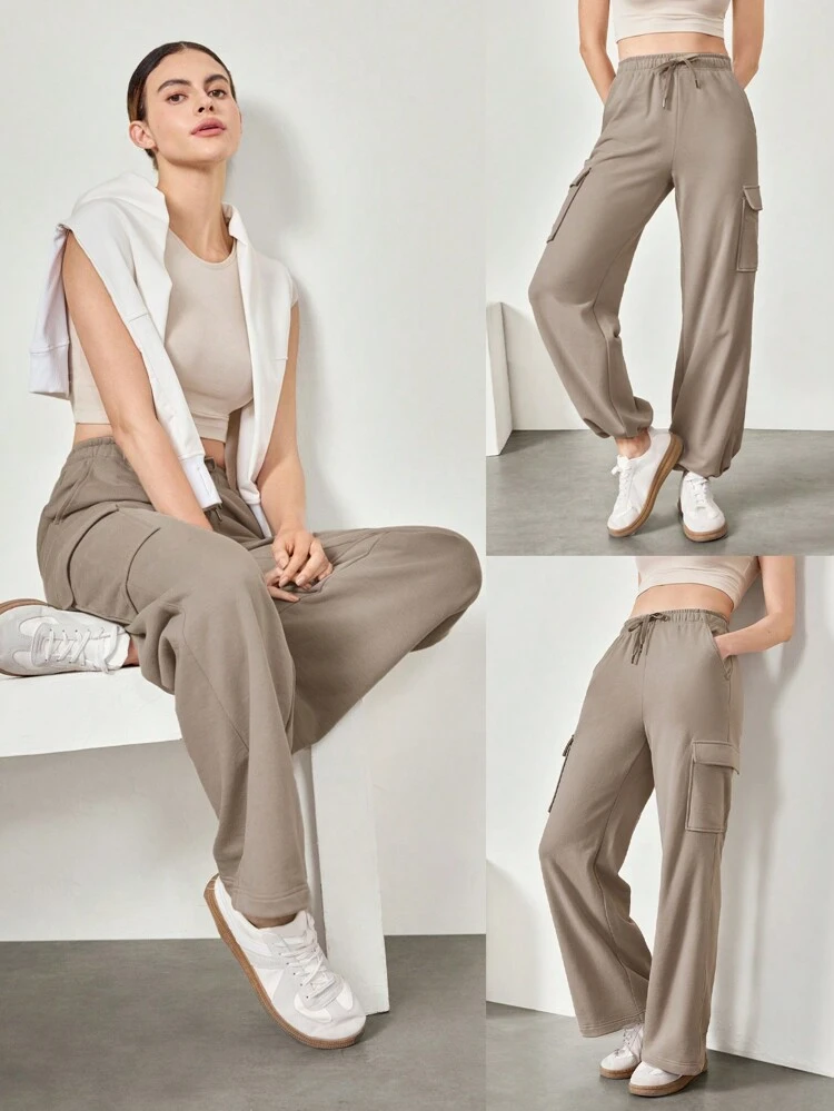 Pantaloni della tuta cargo con vita regolabile con laccio, tasche laterali, in pile, con gamba ampia, per uso quotidiano casual, adatti per tutto l'inverno