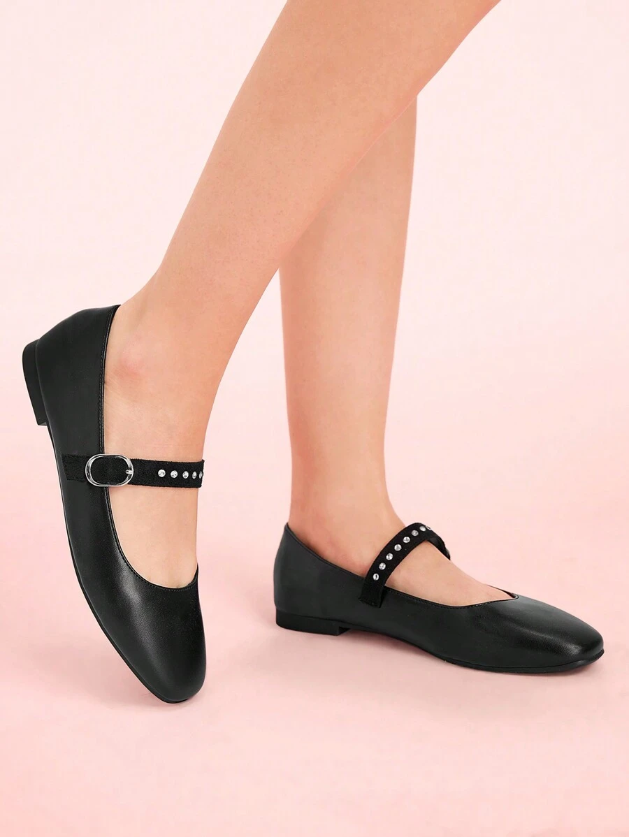 CUCCOO DOLLMOD Cuccoo Women Flat Round Toe Rhinestone Embellished Fashion Loafers - Black - View 1