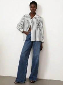 Aveloria Modichic All-Match Versatile Striped Design Button Up Long Sleeve Blouse, Casual Wear For Business Lady Fall Cloth For Women - Black and White - View 6