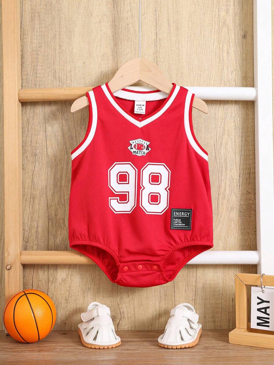 SHEIN Pelele informal deportivo para recién nacido unisex, con gráfico de letra cute