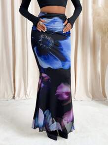 SHEIN Clasi Women's Elegant Large Floral Pleated Mermaid Skirt,Valentines Clothes, Summer Outfits For Women,Spring Outfits For Women, Coquette ,Festival