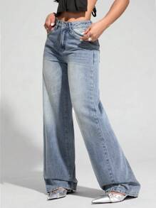 SHEIN EZwear Women's Casual Washed Wide Leg Jeans