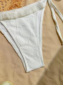 SHEIN Swim Summer 1pc White Textured Fringe Drawstring Side One-Piece Bikini - White - View 2