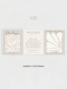 Conjunto de 3 impresiones de arte de pared de lienzo estilo bohemio neutral de Matisse - Impresión beige de Matisse, impresión gris beige salvia de Matisse, póster minimalista de Matisse - Arte floral para la pared, regalos artísticos para el dormitorio, sala de estar y pasillo - Arte de pared, decoración de pared, decoración de invierno, decoración de habitación, sin marco