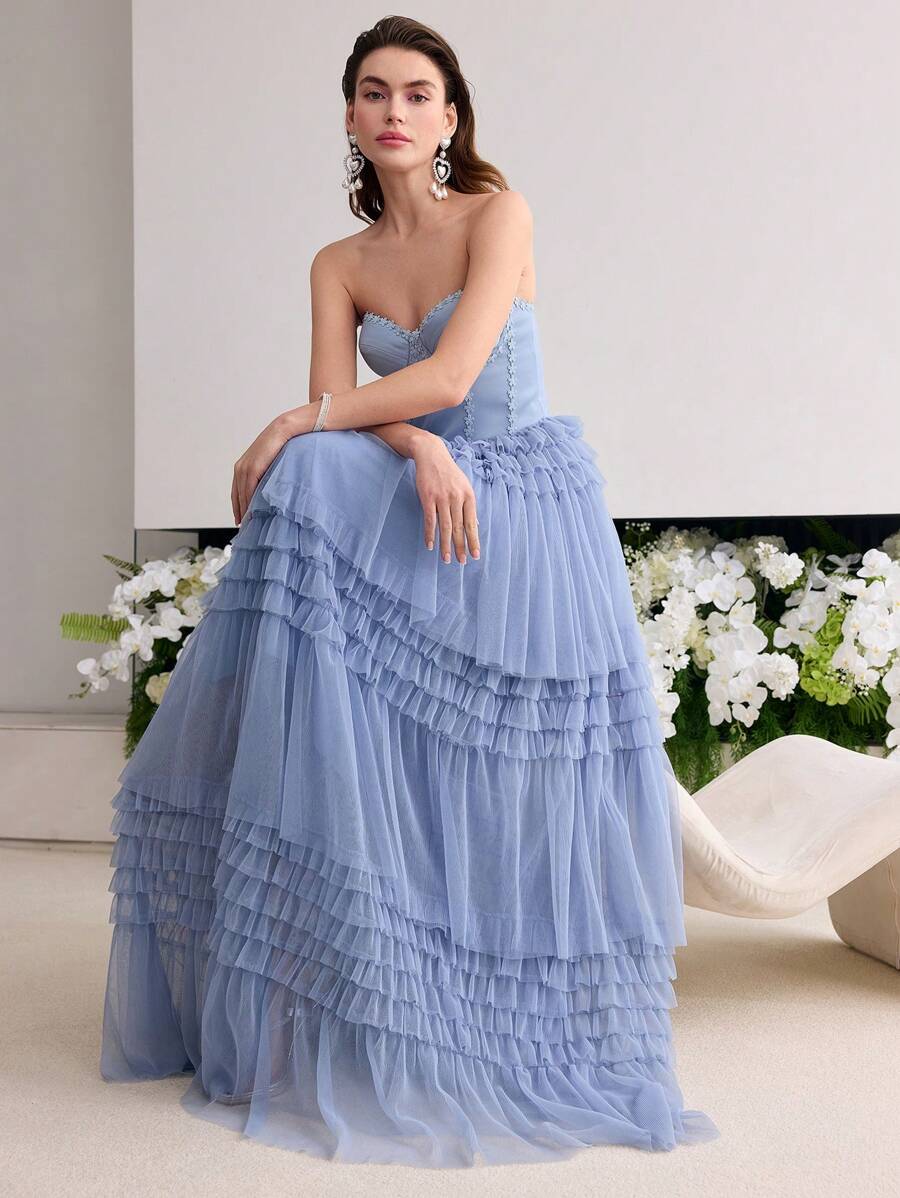 MOTF Soiréza 对比色网眼管正式晚礼服