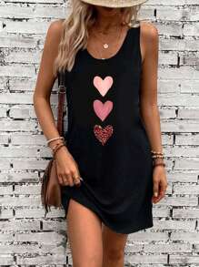 EMERY ROSE Women's Casual Leopard Print Heart Tank Top Mini Dress Suitable For Going Out Chic Dress - Black - View 8
