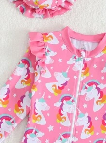 SHEIN 1pc Girls' Unicorn Print One-Piece Swimsuit - Multicolor - View 3