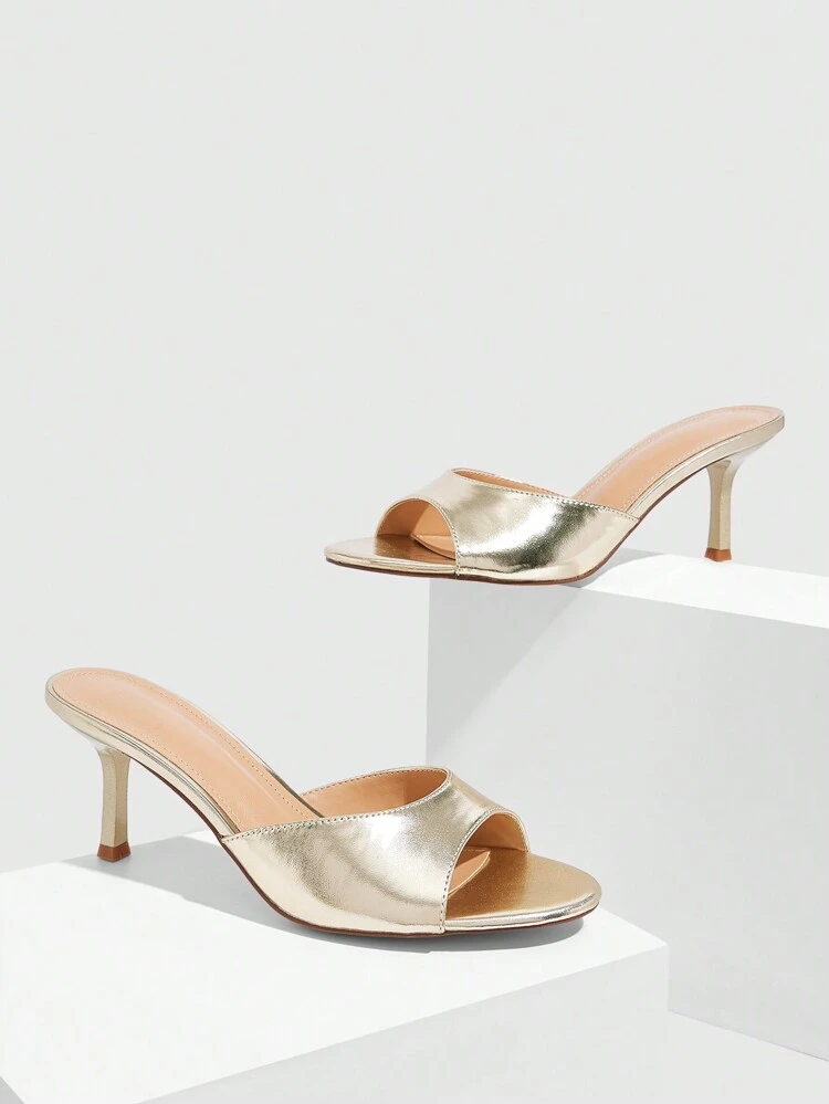 CUCCOO BIZCHIC Women's Fashion Minimalist Comfortable Metallic Gold Mule High Heel Sandals, Suitable For Commute, Date, Party, Wedding, Holiday, Shopping Spring Shoes Spring Break Easter For Christmas Spring Shoes Summer Shoes