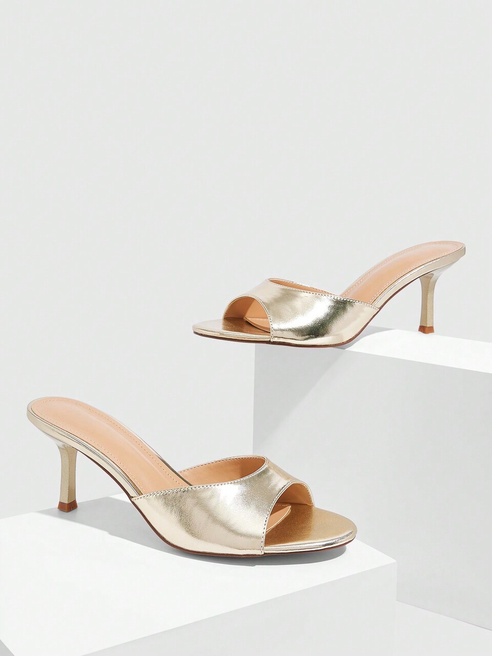 CUCCOO BIZCHIC Women's Fashion Comfortable Metallic Gold Mule High Heel Sandals, Suitable For Commute, Date, Party, Wedding, Holiday, Spring Summer Shoes