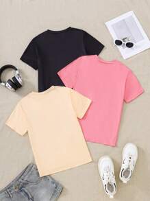 3pcs/Set Girls Summer Casual Round Neck Short Sleeve Printed Set - Pink - View 2