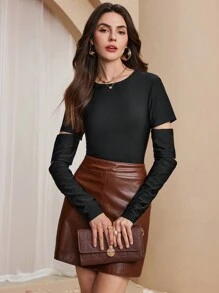 Chiquease Women Slim Fit Crew Neck Tops With Sleeve Design