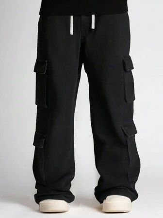 Street Life Men's Drawstring Waist Straight Loose Casual Cargo Jeans