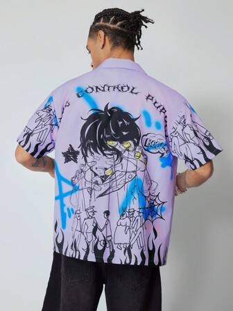 Anime Chemise à manches courtes imprimée avec personnage d'anime japonais pour homme