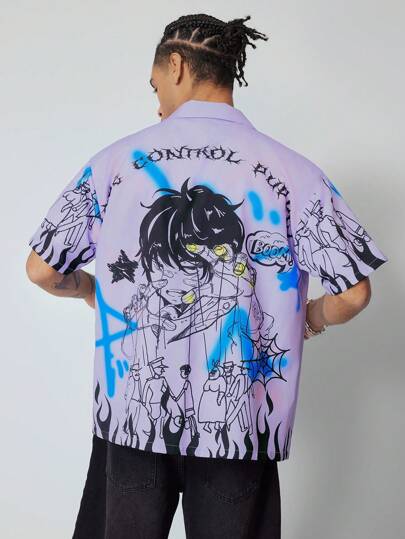 Men's Japanese Anime Character Print Short Sleeve Shirt