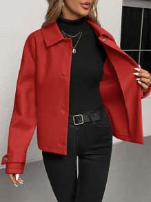 SHEIN Clasi Áo croptop nữ kiểu dáng giản dị, thời trang tối giản, phù hợp mặc hàng ngày. - Đỏ - Xem 4