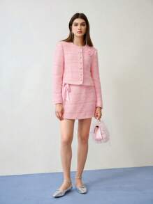 MOTF STUDIO TWEED STEREO FLORAL JACKET & SKIRT,VALENTINE'S DAY OUTFIT,SPRING/SUMMER