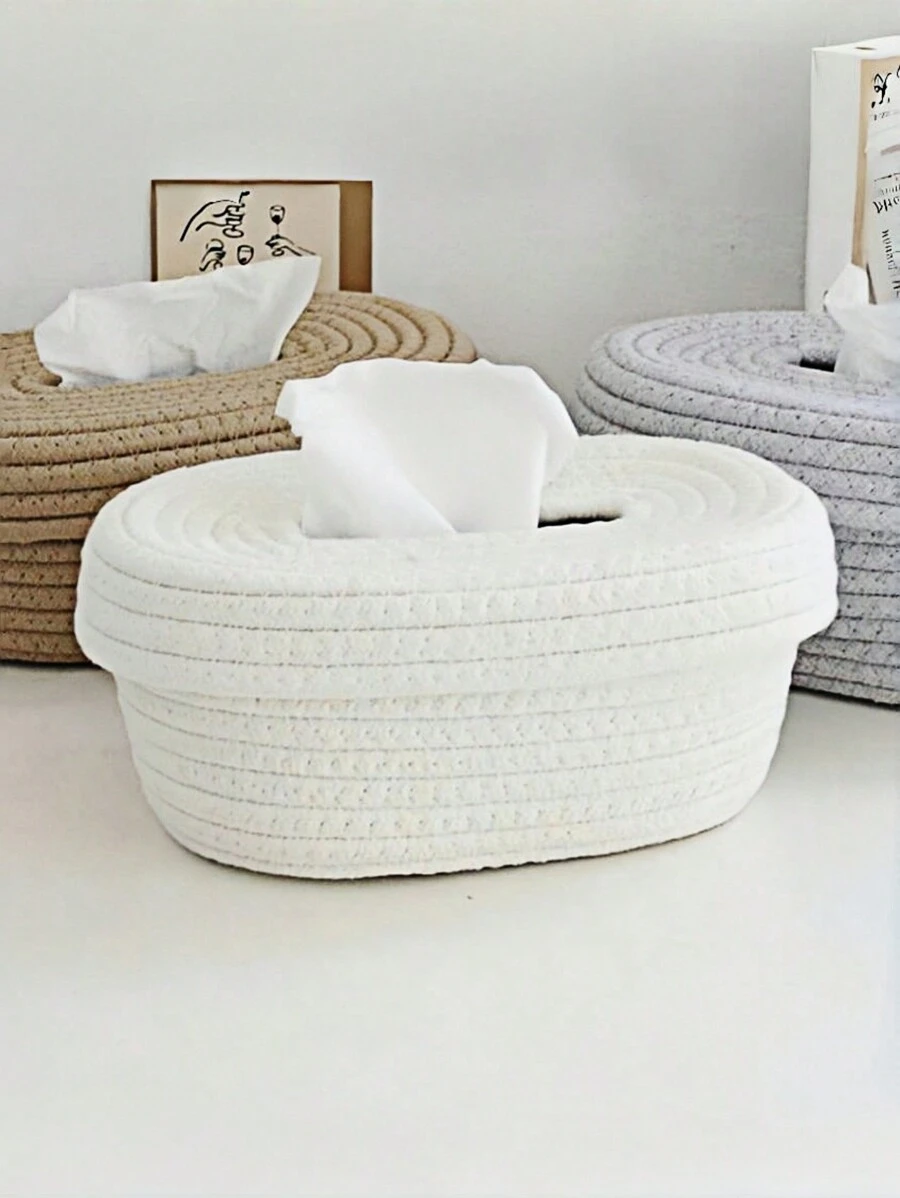 1pc Multi-Functional Weaved Tissue Box, Pastoral Style Napkin Storage Container For Paper Towels, Sundries, Desktop Storage,Home Usehome Decor(Available In Multiple Colors) - Multicolor - View 1