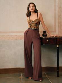 Anewsta Maillard 阔腿优雅现代高腰西装裤，度假新年 - 鏽棕色 - 查看 3