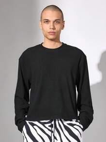 SUMWON Essentielles Langarm T-Shirt mit Rippenmuster, schmal geschnitten, leicht, minimalistischer urbaner Lässig Athleisure Streetwear Klassiker T-Shirt, Herbst-Winter-Stil, Gymnastik-Fitness-Oberteil