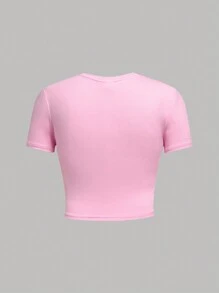 SHEIN Girlism Set da 3 t-shirt aderenti a maniche corte crop top da ragazza adolescente, casual - Rosa Baby - Visualizzare 5
