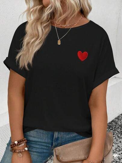 INAWLY Plus Size Summer Simple Casual Short Sleeve T-Shirt, Everyday Wear