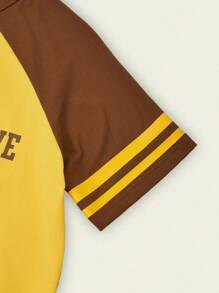 Explorewe 2pcs/Set Vintage Color-Blocked Girls Casual Sports Top And Shorts Set, Summer New Arrival - Mocha Brown - View 6