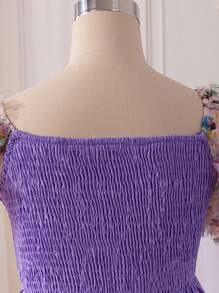 SHEIN 少女假期甜美泡泡袖女童套头衫 - 淡紫色 - 查看 5