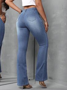 SHEIN Tall Damskie seksowne obcisłe rozciągliwe jeansy dzwony, niebieskie - Ciemny jeans - Zobacz 2
