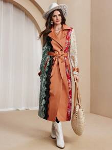 Almamuse Patchwork Fabric Design Trench Coat - Multicolor - View 3