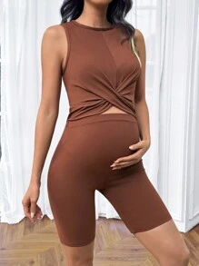 SHEIN Comfortabele sportset voor zwangere vrouwen met hoge taille en top met gekruist ontwerp