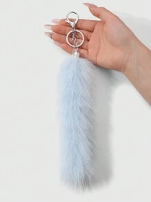 ROMWE Grunge Punk 1 st Y2K Retro Minimalistische Luxe Hoogwaardige Lichtblauwe Kunstbont Dierenstaart Sleutelhanger & Sleutelhanger, Modieus Accessoire, Geschikt Voor Vrouwen, Geweldig Als Dagelijkse Draag- Of Vakantiecadeau